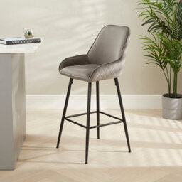 The Furniture Market Savoy Storm Grey Velvet Bar Stool 72Cm Seat Height Black Satin Metal Legs Diamond Quilted Back Anti-Scratch Adjustable Feet - thumbnail 2