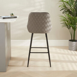 The Furniture Market Savoy Storm Grey Velvet Bar Stool 72Cm Seat Height Black Satin Metal Legs Diamond Quilted Back Anti-Scratch Adjustable Feet - thumbnail 5