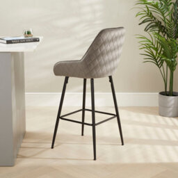 The Furniture Market Savoy Storm Grey Velvet Bar Stool 72Cm Seat Height Black Satin Metal Legs Diamond Quilted Back Anti-Scratch Adjustable Feet - thumbnail 4