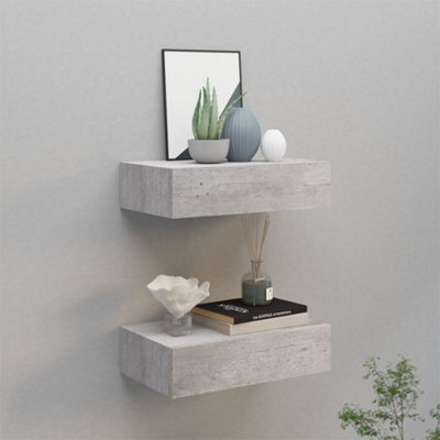 Vidaxl Wall Drawer Shelves 2 Pcs Concrete Grey 40X23.5X10Cm Mdf - image 1