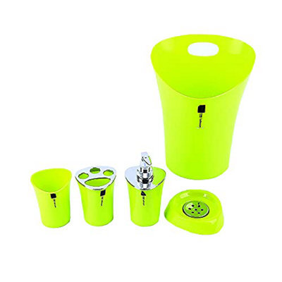 London Boutique Bathroom Accessories 5 Piece Set Colour Matching Bin Soap Dish Soap Dispenser Toothbrush Holder Tumbler (Green)