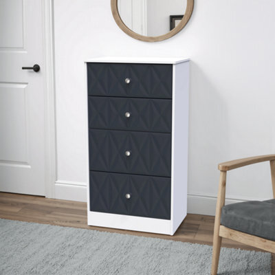 Genoa Ready Assembled Matt Indigo & White No Effect 4 Drawer Deep Chest (H)1063mm (W)746mm (D)395mm - image 1