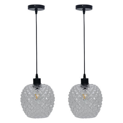 First Choice Lighting Set Of 2 Baine - Clear Textured Glass With Black Pendant Fittings - image 1