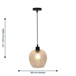 First Choice Lighting Set Of 2 Baine - Clear Textured Glass With Black Pendant Fittings - thumbnail 8