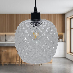First Choice Lighting Set Of 2 Baine - Clear Textured Glass With Black Pendant Fittings - thumbnail 3