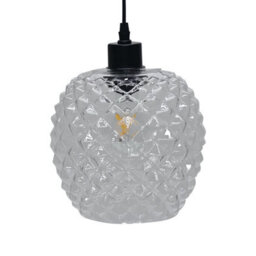 First Choice Lighting Set Of 2 Baine - Clear Textured Glass With Black Pendant Fittings - thumbnail 7