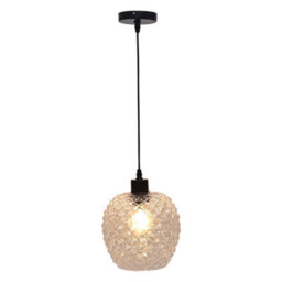 First Choice Lighting Set Of 2 Baine - Clear Textured Glass With Black Pendant Fittings - thumbnail 2