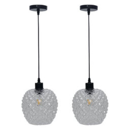 First Choice Lighting Set Of 2 Baine - Clear Textured Glass With Black Pendant Fittings - thumbnail 1