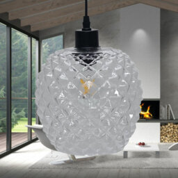 First Choice Lighting Set Of 2 Baine - Clear Textured Glass With Black Pendant Fittings - thumbnail 4