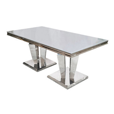 Stratus Interiors Athena 1.8Mt Marble Dining Table Silver Base - Pandora Marble - image 1