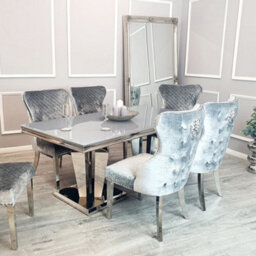 Stratus Interiors Athena 1.8Mt Marble Dining Table Silver Base - Pandora Marble - thumbnail 4