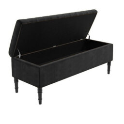 90Cm Paris Striped Ottoman Storage Bench- Plush Velvet Shoe Bench - Black Upholstery Footstool With Storage - thumbnail 5