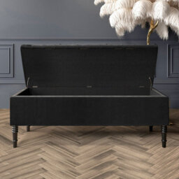 90Cm Paris Striped Ottoman Storage Bench- Plush Velvet Shoe Bench - Black Upholstery Footstool With Storage - thumbnail 2