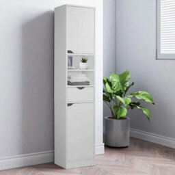 White Wooden Tall 2 Door 1 Drawer Shelves Bathroom Cabinet Storage Unit Modern - thumbnail 2