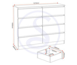 Seconique Malvern 8 Drawer Chest Black Recessed Handles - thumbnail 4