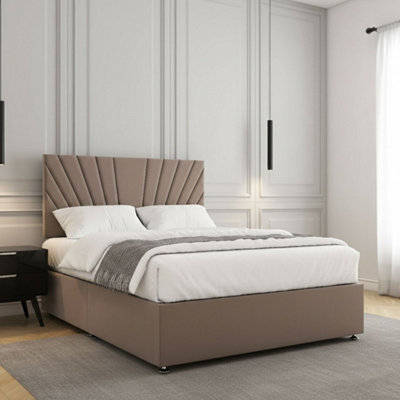REGIONAL FURNISHINGS Divan Bed Set Mink Plush Velvet With 24 Inch Headboard & Mattress No Drawers In Single 4Ft Double King Superking Sizes - image 1