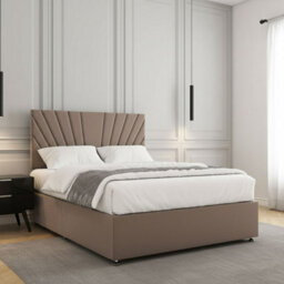 REGIONAL FURNISHINGS Divan Bed Set Mink Plush Velvet With 24 Inch Headboard & Mattress No Drawers In Single 4Ft Double King Superking Sizes - thumbnail 1