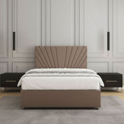 REGIONAL FURNISHINGS Divan Bed Set Mink Plush Velvet With 24 Inch Headboard & Mattress No Drawers In Single 4Ft Double King Superking Sizes - thumbnail 2