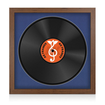 "16X16"" Walnut Modern Vinyl Record Frame With Blue Mount For 12 Inch Lp Disc - Ak Frames" - image 1