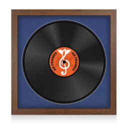 "16X16"" Walnut Modern Vinyl Record Frame With Blue Mount For 12 Inch Lp Disc - Ak Frames"