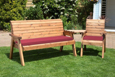 Charles Taylor Wooden Companion Angled Garden 4 Seat Chair Bench & Red Cushion - image 1