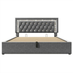 Abrihome Upholstered 4Ft6 Double Bed With Sparkling Led Headboard, Hydraulic Storage & Usb-C, Grey - thumbnail 8