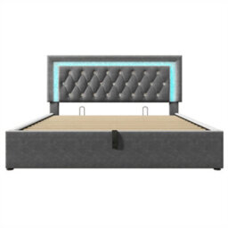 Abrihome Upholstered 4Ft6 Double Bed With Sparkling Led Headboard, Hydraulic Storage & Usb-C, Grey - thumbnail 6