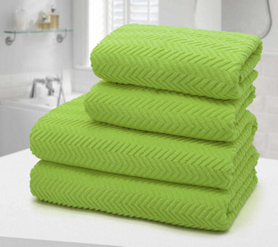 Velosso 4Pc Chevron Jacquard Cotton Hand And Bath Towel Set Soft & Absorbent Cotton Towels Lime