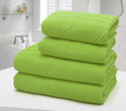 Velosso 4Pc Chevron Jacquard Cotton Hand And Bath Towel Set Soft & Absorbent Cotton Towels Lime