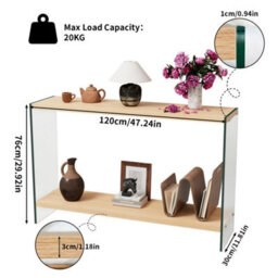 Artloge 120Cm Narrow Clear Glass Console Table Entryway Hallway Living Room With Storage Shelf - thumbnail 2