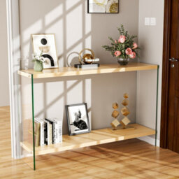 Artloge 120Cm Narrow Clear Glass Console Table Entryway Hallway Living Room With Storage Shelf