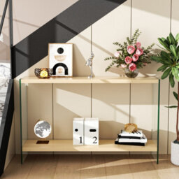 Artloge 120Cm Narrow Clear Glass Console Table Entryway Hallway Living Room With Storage Shelf - thumbnail 6