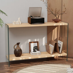 Artloge 120Cm Narrow Clear Glass Console Table Entryway Hallway Living Room With Storage Shelf - thumbnail 5