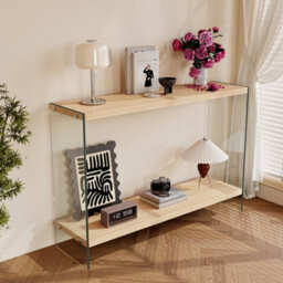 Artloge 120Cm Narrow Clear Glass Console Table Entryway Hallway Living Room With Storage Shelf - thumbnail 7