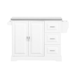 Sobuy Kitchen Trolley With 3 Drawers 2 Doors Foldable Extension Table 51.2X28X35.8 Inch Load Capacity 99 Kg Fkw41-Iii-St - White - thumbnail 3