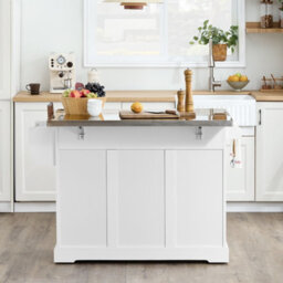 Sobuy Kitchen Trolley With 3 Drawers 2 Doors Foldable Extension Table 51.2X28X35.8 Inch Load Capacity 99 Kg Fkw41-Iii-St - White - thumbnail 6