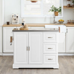 Sobuy Kitchen Trolley With 3 Drawers 2 Doors Foldable Extension Table 51.2X28X35.8 Inch Load Capacity 99 Kg Fkw41-Iii-St - White - thumbnail 4