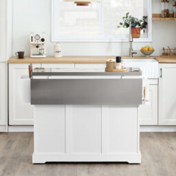 Sobuy Kitchen Trolley With 3 Drawers 2 Doors Foldable Extension Table 51.2X28X35.8 Inch Load Capacity 99 Kg Fkw41-Iii-St - White - thumbnail 5