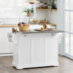 Sobuy Kitchen Trolley With 3 Drawers 2 Doors Foldable Extension Table 51.2X28X35.8 Inch Load Capacity 99 Kg Fkw41-Iii-St - White - thumbnail 8