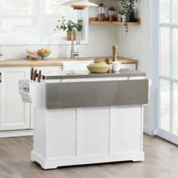 Sobuy Kitchen Trolley With 3 Drawers 2 Doors Foldable Extension Table 51.2X28X35.8 Inch Load Capacity 99 Kg Fkw41-Iii-St - White - thumbnail 9
