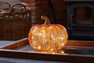 Annibells Light Up Led Pumpkin Orange Ornament 2 Designs (14947) - Orange, Small