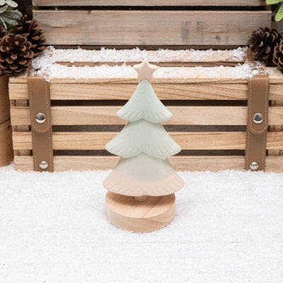 Annibells Sage Green Ceramic Christmas Tree On Wood Base (11188) - Small - image 1