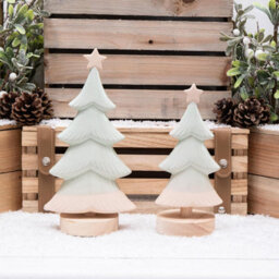 Annibells Sage Green Ceramic Christmas Tree On Wood Base (11188) - Small - thumbnail 4