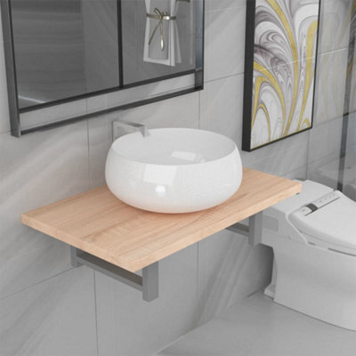 Berkfield Two Piece Bathroom Furniture Set Ceramic Oak - image 1