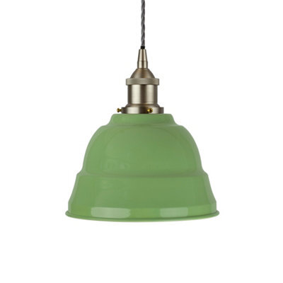 Mint Green Lincoln Painted Dome Pendant Light With Brushed Chrome Lamp Holder And Grey Twisted Cable - Se Home - image 1