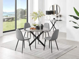 Furniturebox Uk Novara Grey Concrete Effect Black Leg Round Dining Table & 4 Grey Corona Black Leg Chairs - thumbnail 1