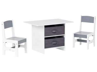 Brightnest Kids 2-Seater Table Set With 2 Chairs And Storage Boxes, White And Grey Mdf - Wyld And Coco - image 1