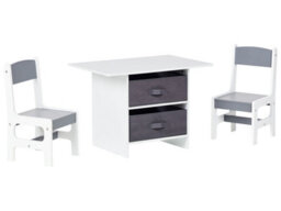 Brightnest Kids 2-Seater Table Set With 2 Chairs And Storage Boxes, White And Grey Mdf - Wyld And Coco - thumbnail 1