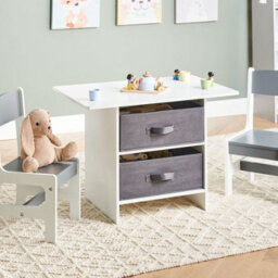 Brightnest Kids 2-Seater Table Set With 2 Chairs And Storage Boxes, White And Grey Mdf - Wyld And Coco - thumbnail 2