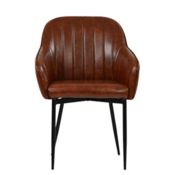 Lakeland Furniture Lule Carver Vintage Brown Faux Leather Black Leg Dining Chair